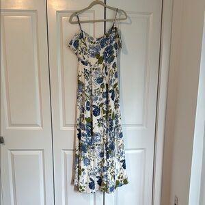 Reformation Blue and White Maxi Sundress for Wedding Guest